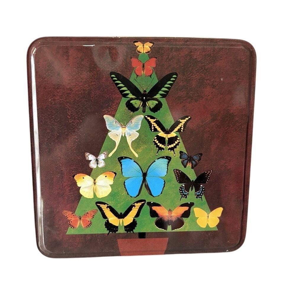 Neiman Marcus 1999 Butterfly Christmas Tree Holiday Cookie Tin Box